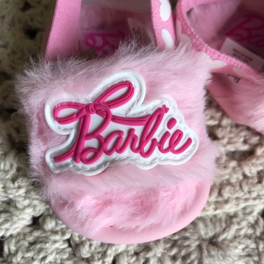Barbie Pink Fuzzy INFANT Slide Sandals
